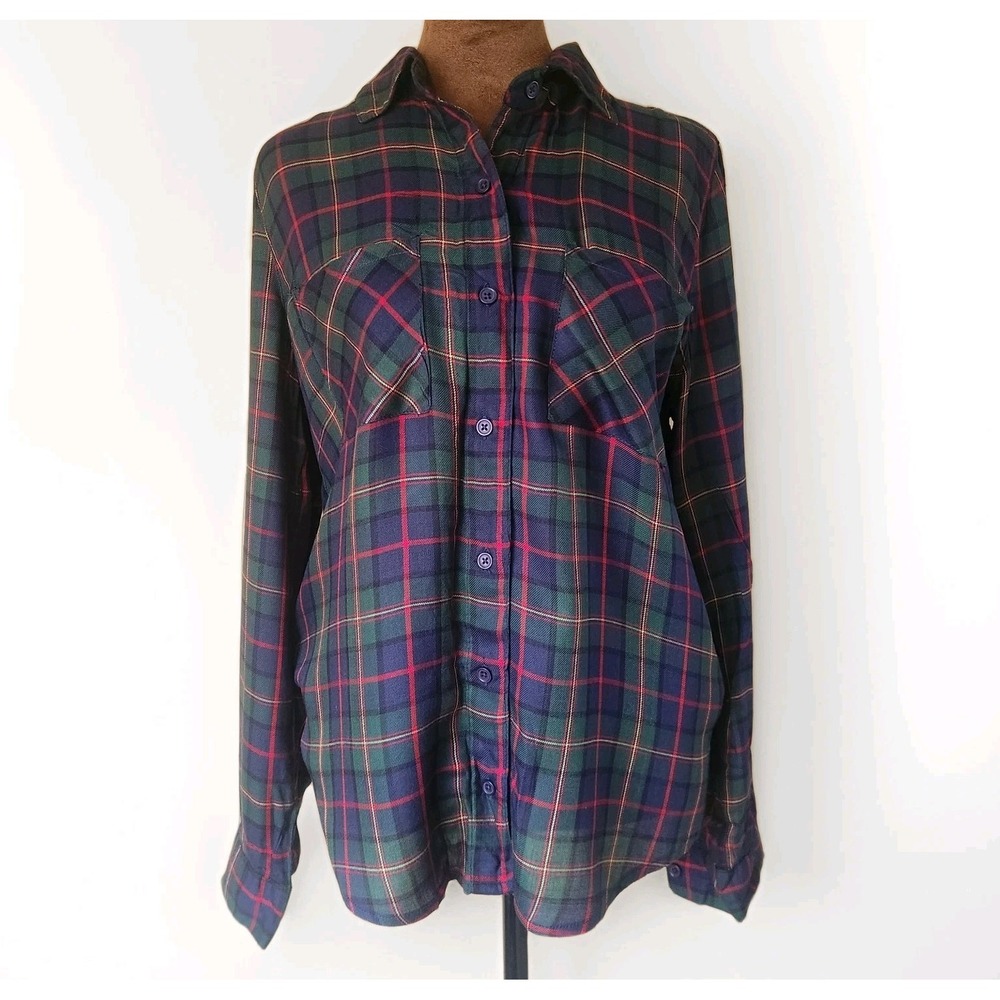 NWT Harper Top Plaid Roll Tab Sleeve Button Down Shirt Size S Christmas